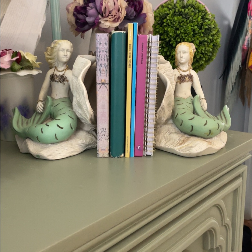 Mermaid Bookends in Cream and Green